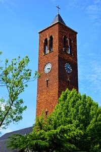 Steeple building church clock