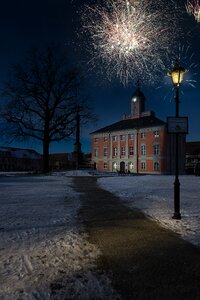 Night lantern fireworks photo