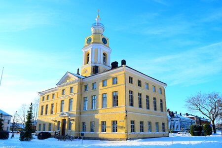 Yellow building finland council house photo