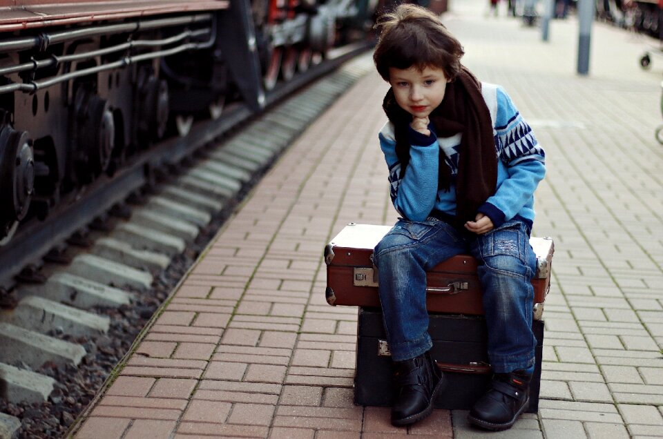 European boy schoolboy railway photo