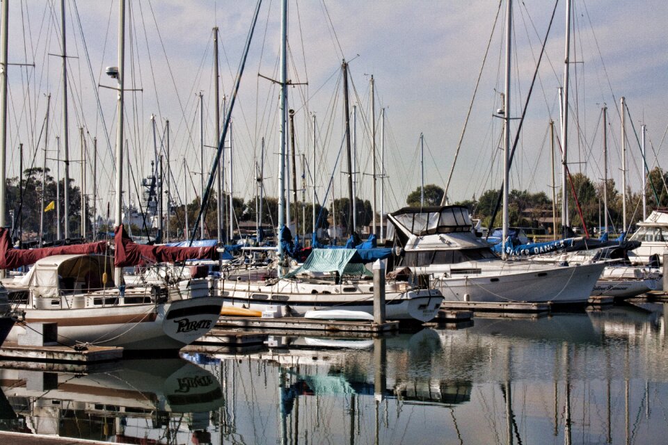 Marina boats docked gray boat