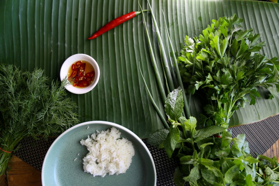 Thai style banana leaf chilli photo