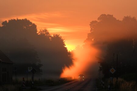 Sunrise road fog photo
