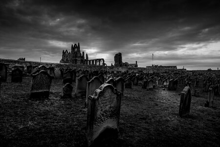 Churchyard moody black and white photo