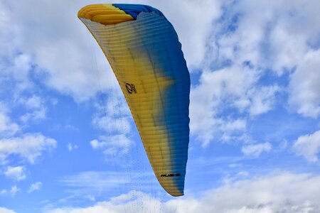 Yellow blue paragliding photo