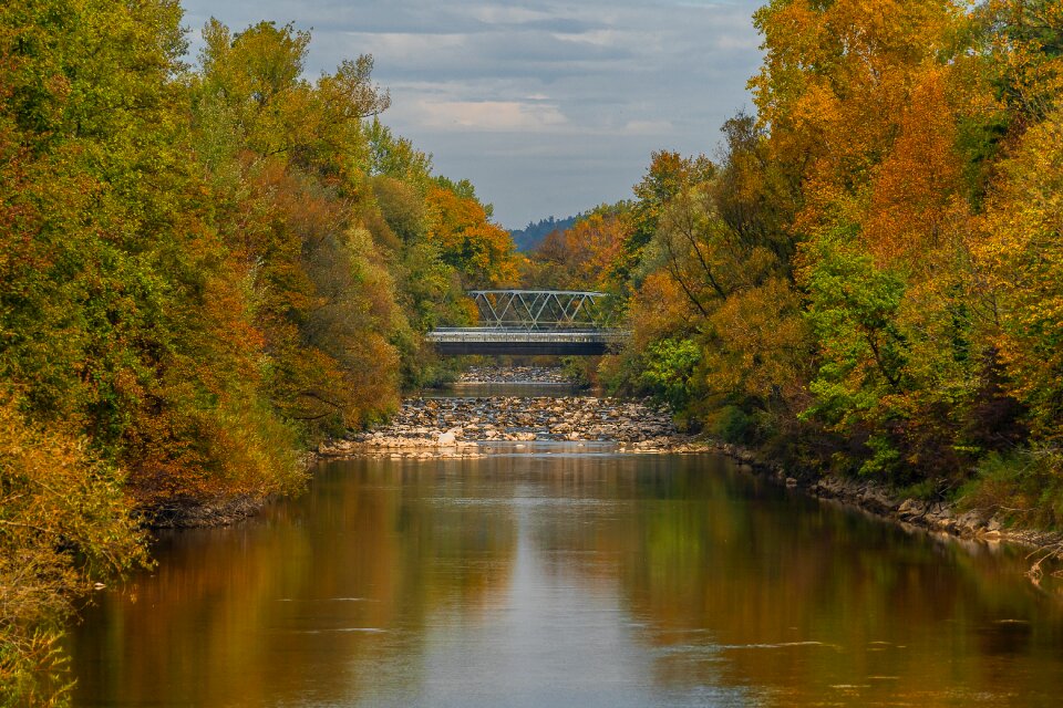 Autumn colours river bridge