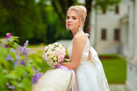 Stand by bridal bouquet wedding dress photo