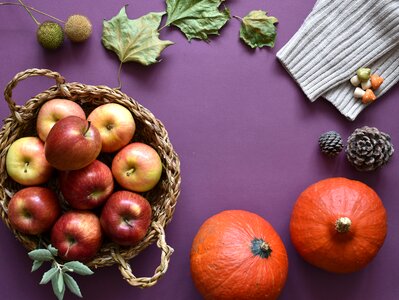 Fruit basket food apples photo