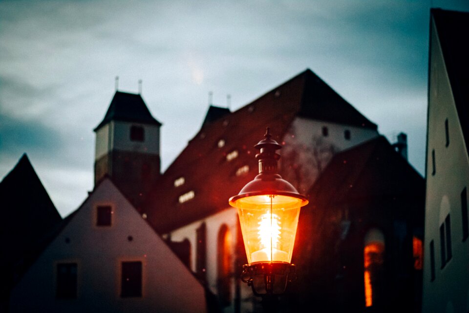 Street lamp light church photo
