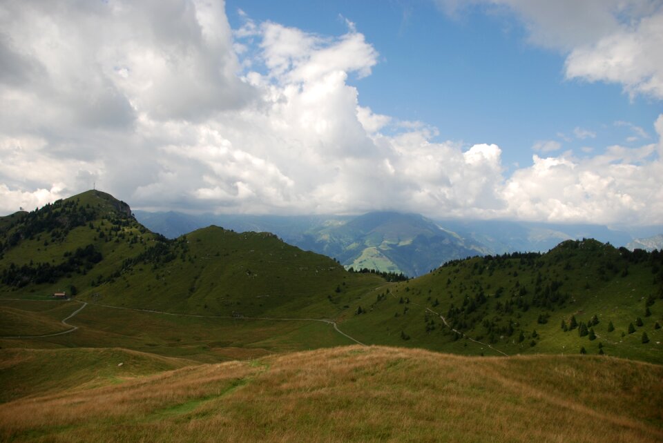 Sky green mountains photo