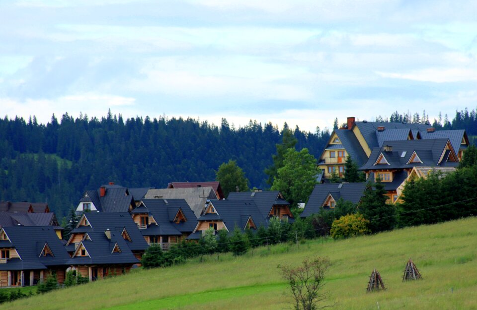 Mountain landscape the roofs buildings