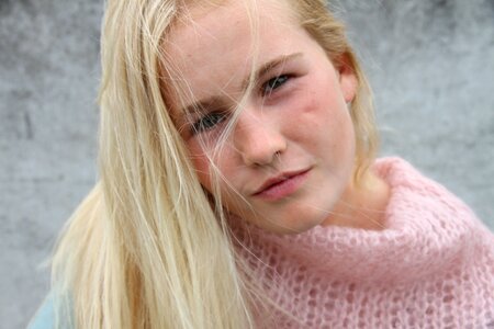 Jacket pink knitted sweater photo