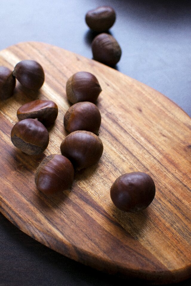 Chestnuts wooden board food