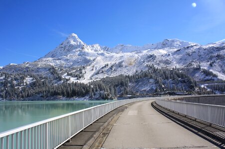 Blue water mountains photo