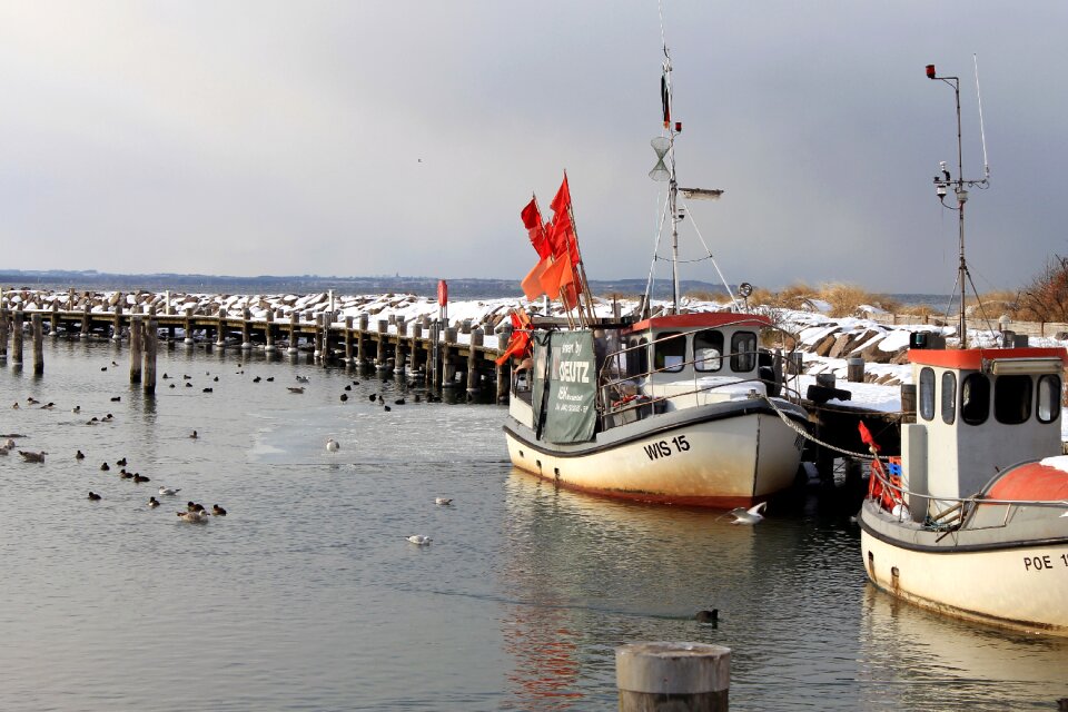 Poel winter at sea port