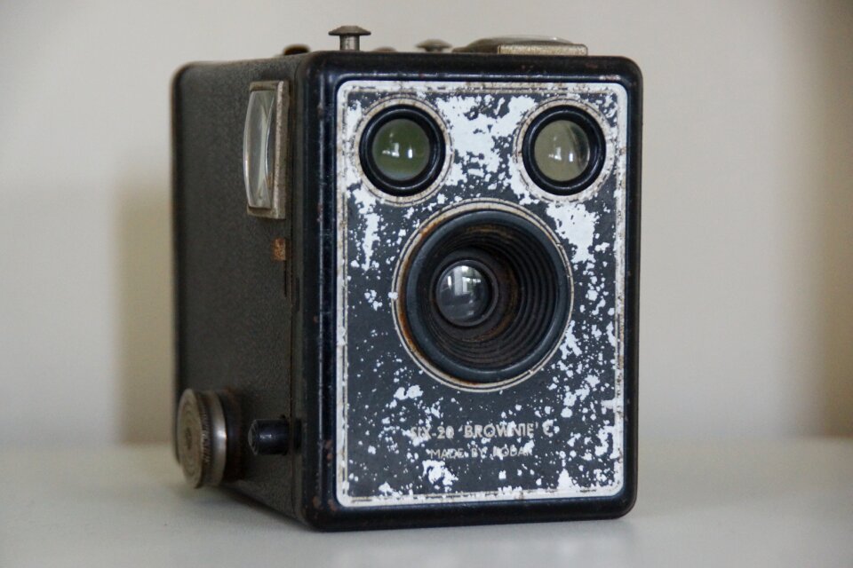 Vintage gray camera gray box