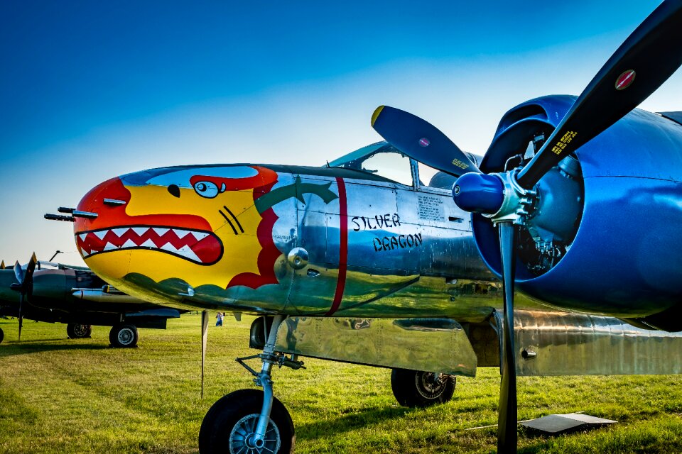 Flying military airplane