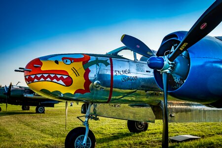 Flying military airplane