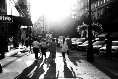 Black and white people walking photo