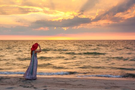 Sea sunset girl photo