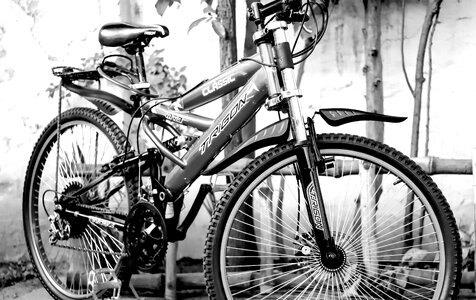 Wheel old bike black and white photo