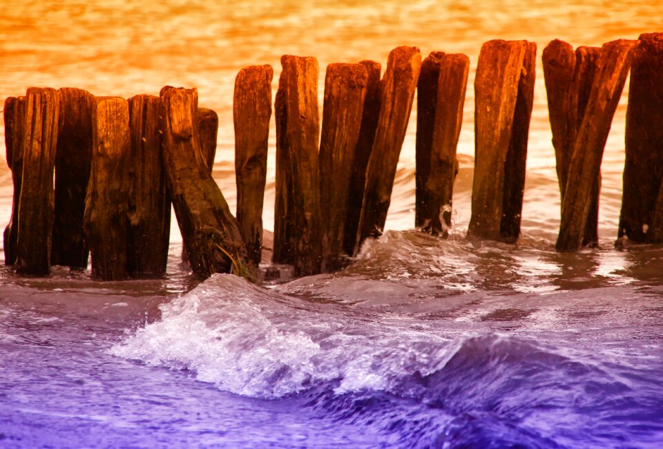 Landscape sunset wooden posts