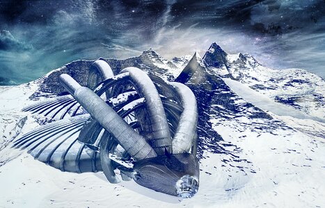 Futuristic ice planet spaceship photo