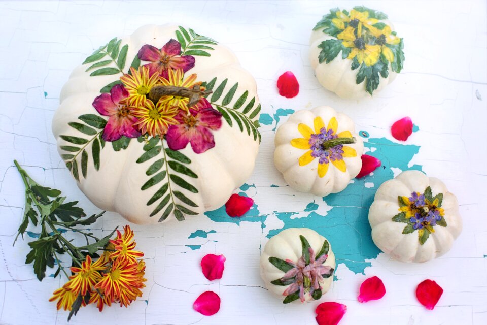 White pumpkins decorations decoupage
