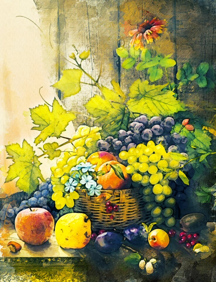 Grapes apples plumes