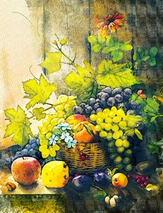 Grapes apples plumes