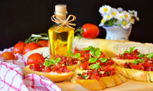 Tomatoes basil onion photo