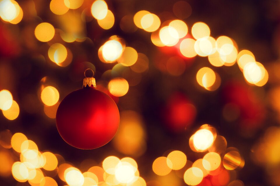 Bokeh red christmas decorations