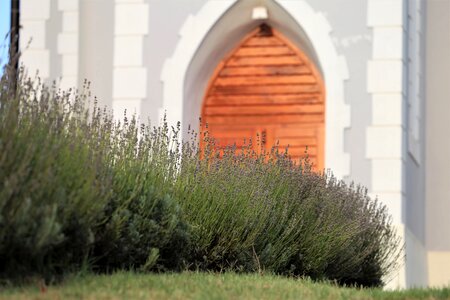 Green violet chapel entrance