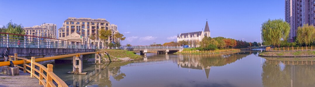 Sky city river photo