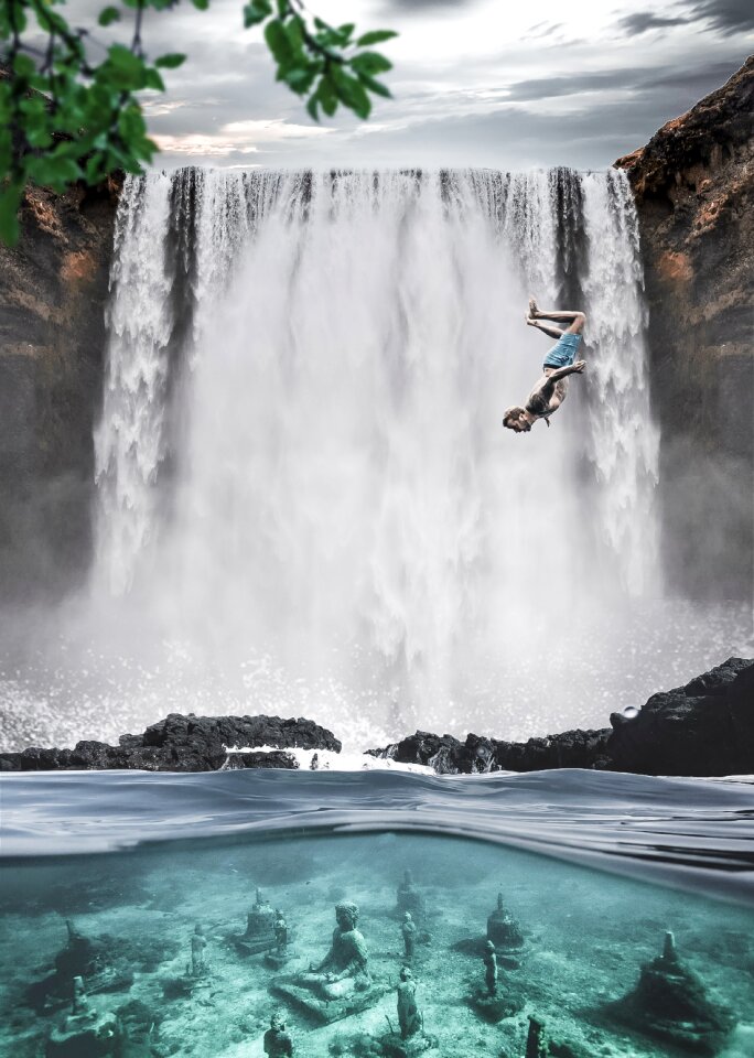 Waterfall underwater sea