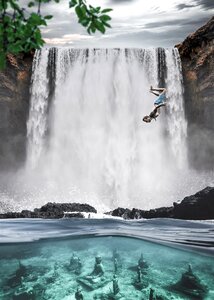 Waterfall underwater sea photo