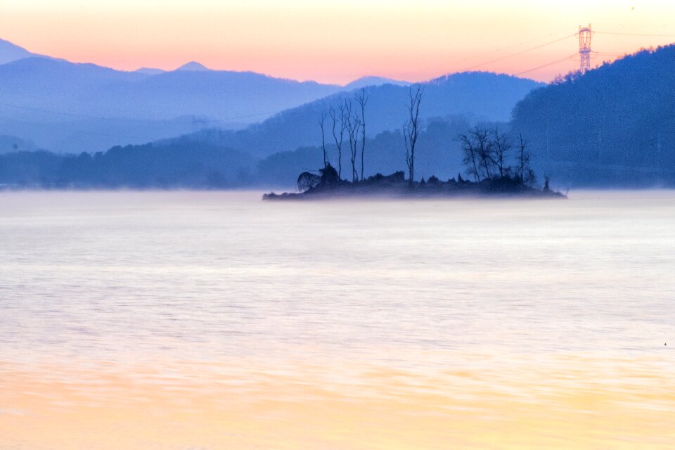 Sunrise misty morning north han river