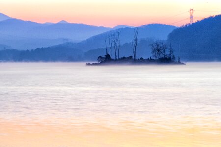 Sunrise misty morning north han river