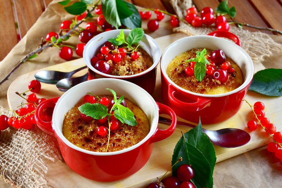 Candy flan currants