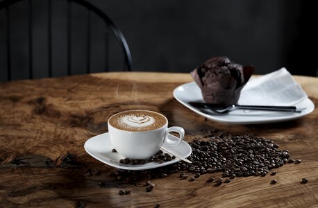 Cake wooden table coffee heart photo