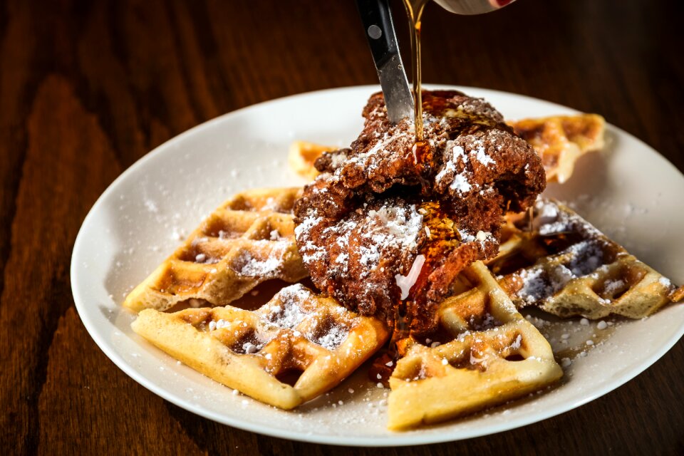Chicken and waffles culinary syrup