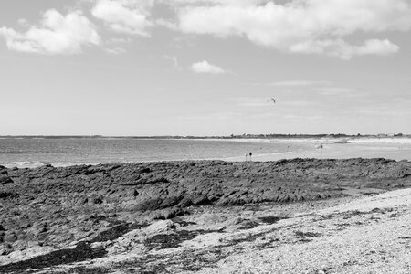 Beach side black and white photo