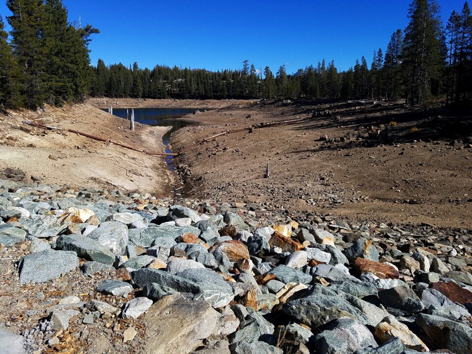 Mountain lake low water dry