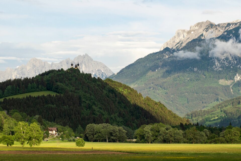 Mountains towers church