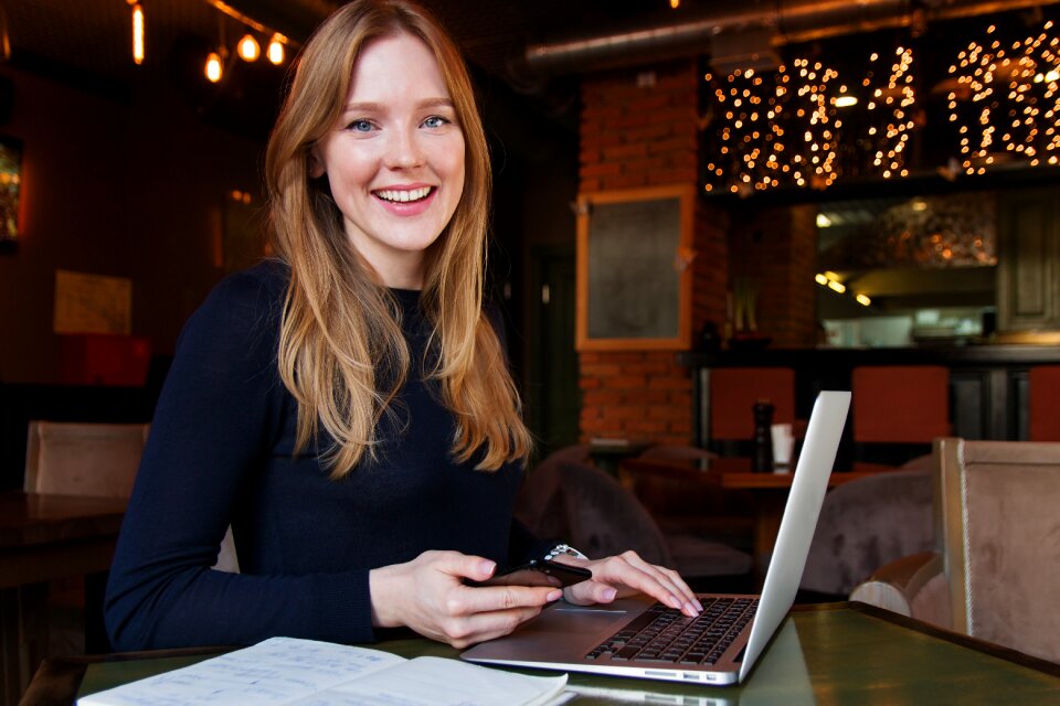Girl computer smile