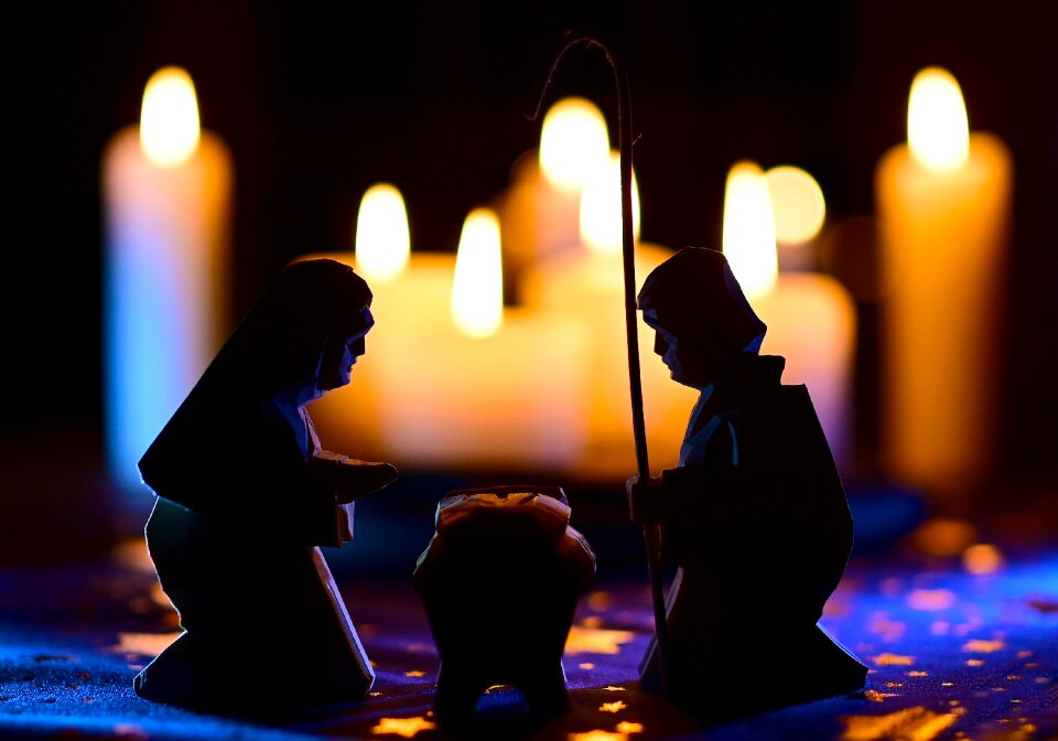 Nativity scene bethlehem candles photo