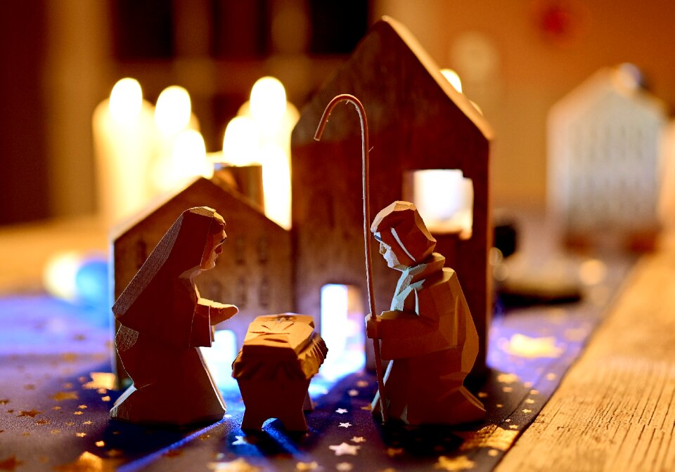 Nativity scene bethlehem candles photo