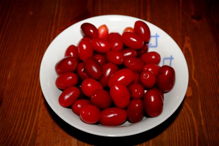 Fruits of European Cornel (Cornus mas), bought in Graz, Austria