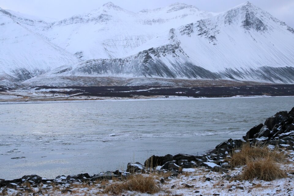 Winter sea mountains photo