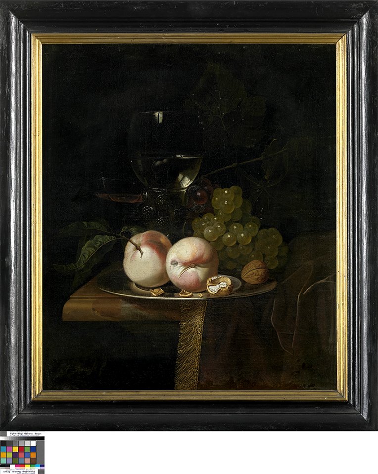 Stilleven met fruit en een wijnglas